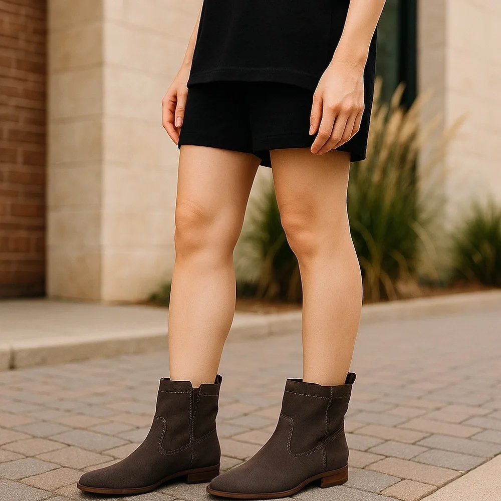 Frye Dark Brown Suede Cara Ankle Pull On Booties 9 - Picture 1 of 14
